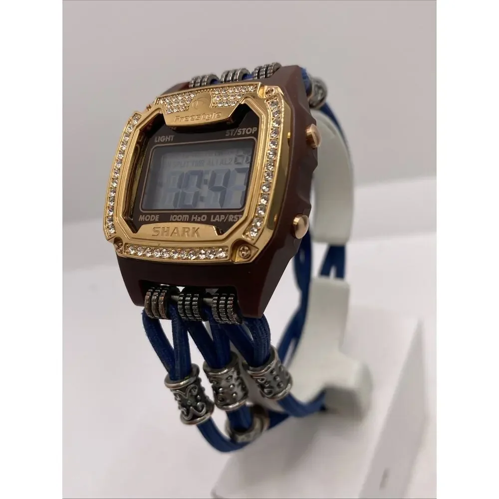 Freestyle Shark Rosegold Rhinestone Roped Band Surfing Watch New Battery